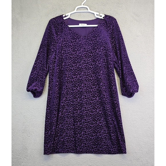Nine West Dress Women 16 Purple Animal Print Velvet Burnout Whimsigoth Tunic Y2K - Picture 1 of 16